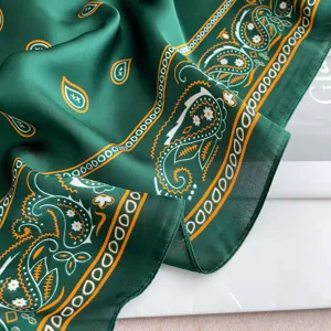 Elegant dark green paisley print silk scarf for women, perfect for summer sun protection shawl.