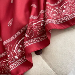 Red paisley print scarf lightweight summer sun protection beach shawl soft neckerchief