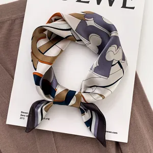 Exquisite silk square scarf detail, elegant geometric abstract print, premium neck scarf accessory.
