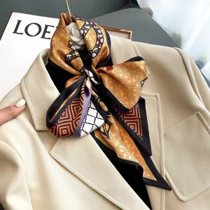 Fashion geometric print imitation silk neckerchief elegant spring autumn ribbon hair band