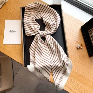 Mode Satin Schal Streifen Druck Langer Halstuch Elegantes Haarband Tasche Band Für Damen Tägliches Zubehör