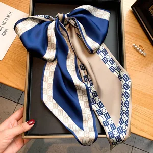 Bleu beige imitation soie nœud foulard élégant tour de cou automne hiver mode accessoire