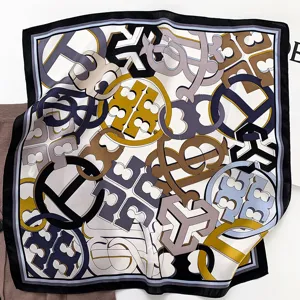 Silk square scarf for women, fashion printed neckerchief, elegant retro hair band accessory.