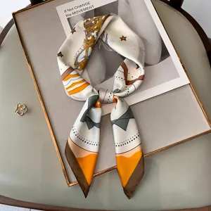 Silk scarf fashionable floral print neckerchief for women spring autumn accessory