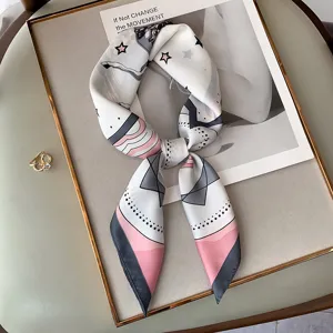 Fashion silk small square scarf for women, elegant neck scarf, hair band and bag accessory.