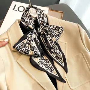 Chic geometric silk scarf fashion neck ribbon elegant female hair band spring autumn accessory