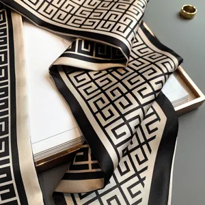 Chic black and white geometric pattern imitation silk hair ribbon neckerchief accessory.