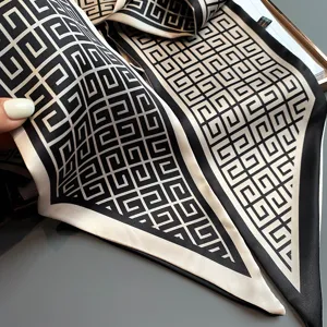 Chic black and white geometric print silk scarf fashion ribbon hairband elegant accessory