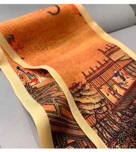 Stile cinese retrò stretto foulard in seta twilly, stampa architettonica vintage nastro per capelli.