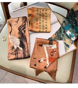 Foulard Di Seta Lungo Stile Cinese Donna Nastro Per Collo Stretto Stile Vintage