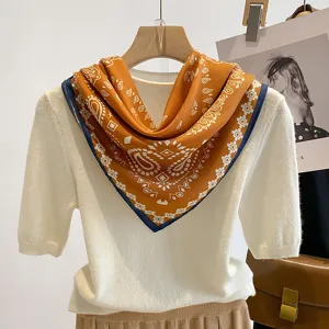 Korean cotton linen paisley small square scarf fashion professional decorative neckerchief.