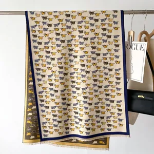 Sciarpa con nappe autunno inverno donna imitazione cashmere scialle fantasia mucca antivento