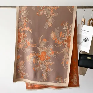 Ethnic floral jacquard cashmere-feel scarf winter warm thick long shawl for women cozy neck wrap