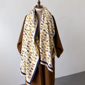 Donna Imitazione Cashmere Sciarpa Carino Motivo Mucca Lungo Caldo Scialle Con Nappe Moda Inverno Scaldacollo