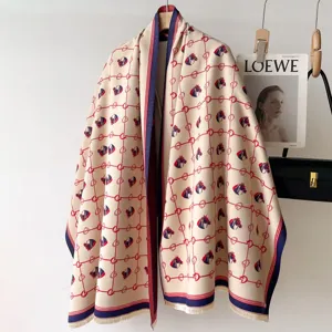 Women Fashion Imitation Cashmere Scarf Winter Warm Double Sided Tassel Shawl Elegant Horse Head Plaid Cape Scarf