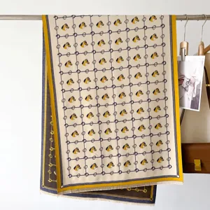 Luxury cashmere feel winter warm scarf stylish horse pattern shawl for women fringe design