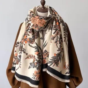 Women ethnic floral imitation cashmere scarf winter warm thickened long jacquard shawl