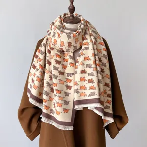Sciarpa con nappe autunno inverno donna simpatico stampa mucca imitazione cashmere calda spessa