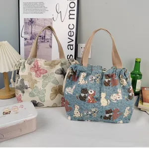 Canvas Tote Bag Large Capacity Handbag Casual Shoulder Bag Zipper Closure Cute Butterfly Kitten Print Office Lunch Bag