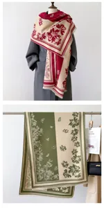 Winter thick floral imitation cashmere scarf, warm Korean style plaid shawl for women detail.
