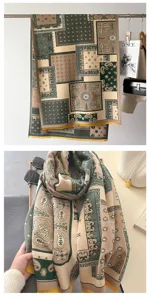Women winter warm patchwork imitation cashmere scarf with stylish paisley pattern shawl.