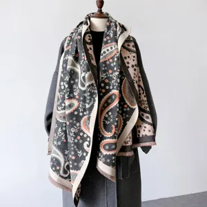 Women Autumn Winter Imitation Cashmere Scarf Elegant Paisley Print Long Tassels Double Sided Warm Shawl Fashion Wrap
