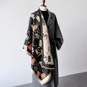 Sciarpa Calda Invernale in Cashmere Sintetico da Donna Simpatico Modello di Gatto Cartoon Nappa Bifacciale Scialle Lungo Moda