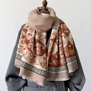 Winter women colorblocked tassel cashmere feel shawl scarf warm fashion winter accessory