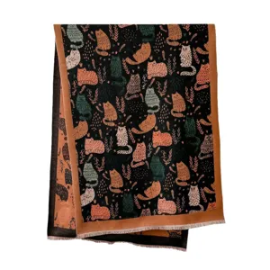 Bellissima sciarpa invernale in finto cashmere con gatti per donne, calda ed elegante bifacciale.