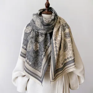 Fashionable autumn winter paisley cashmere-feel scarf for women, thick warm shawl.