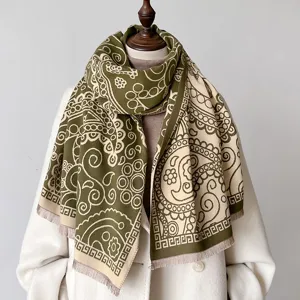 Sciarpa autunno inverno in finto cashmere spesso da donna, grande scialle verde rétro