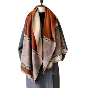 Winter women's color block cashmere-feel fringe shawl elegant warm fashion winter scarf stylish