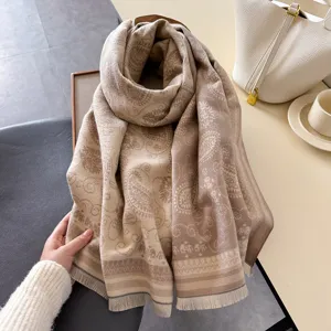 Autumn winter women cashmere feel paisley scarf thick warm color block fashion shawl wrap