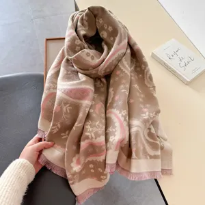 Luxury imitation cashmere winter scarf for women, elegant long tassel design, warm daily wear.