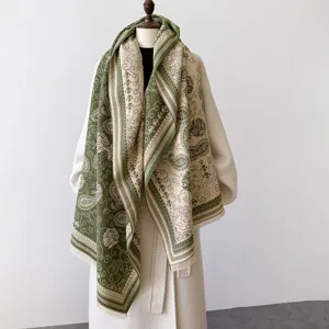 Autumn winter women paisley imitation cashmere scarf thick warm cozy color-block fashion shawl
