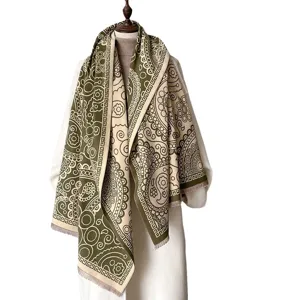 Sciarpa spessa in ecocashmere da donna, grande scialle caldo con motivo cachemire.