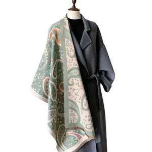 Women autumn winter imitation cashmere long scarf vintage paisley pattern tassel shawl wrap