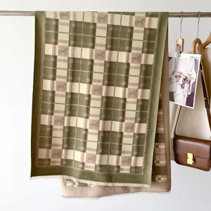Double-sided printed scarf women autumn winter warm horse plaid shawl thick long neckerchief