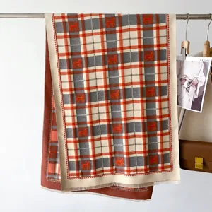 Double-sided printed scarf for women autumn winter warm cozy pony plaid fashion shawl