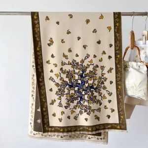 Thick warm women imitation cashmere scarf with elegant butterfly tree print winter shawl.