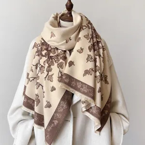 Autumn winter women imitation cashmere scarf elegant butterfly print warm shawl wrap thick casual