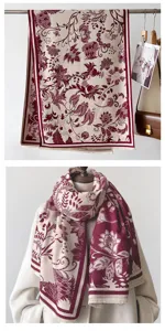 Winter vintage floral print scarf for women, elegant warm shawl and cozy cape wrap.