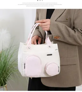 Casual canvas mommy bag handbag with multi pockets stylish tote bag for daily mom use
