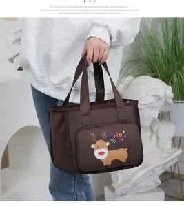 Insulated lunch bag for office workers students, thickened large capacity bento handbag brown.