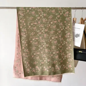 Floral print cashmere feel scarf women winter warm shawl elegant vintage style daily wear accessory