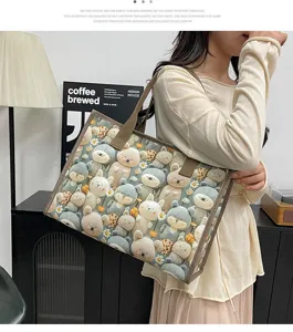 Lässige Leinen Umhängetasche für Damen, große Kapazität Schultertasche mit Tier-Print.