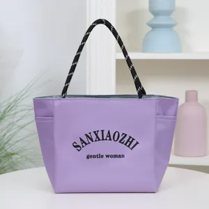 Purple canvas shoulder tote bag, casual daily commuting large capacity waterproof bag for women.