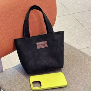 Casual black PU leather handbag minimalist tote bag for women daily commute and portable use