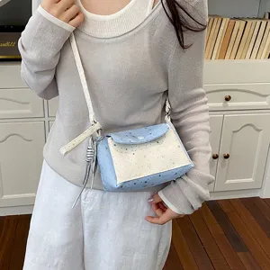 Blue white star print crossbody bag stylish casual shoulder phone bag for women daily outings