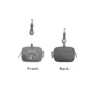 Borsa in tela gatto carino grigio con bobina retrattile porta carte portafoglio chiavi